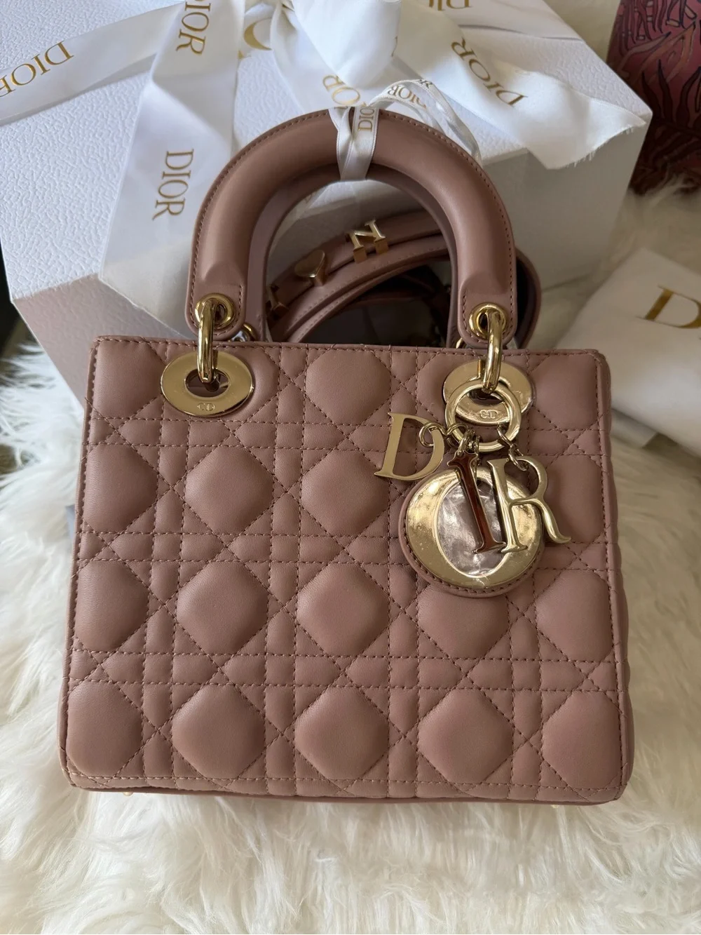 CHRISTIAN DIOR MY LADY D LAMBSKIN CANNAGE WITH LUCKY BADGES
